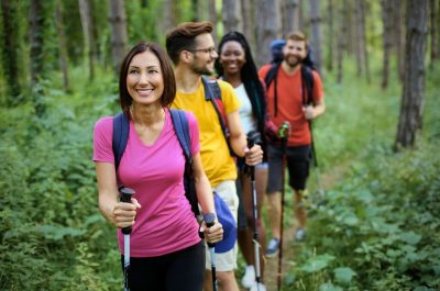 ARK Homes Heritage Pointe Group hiking in the woods